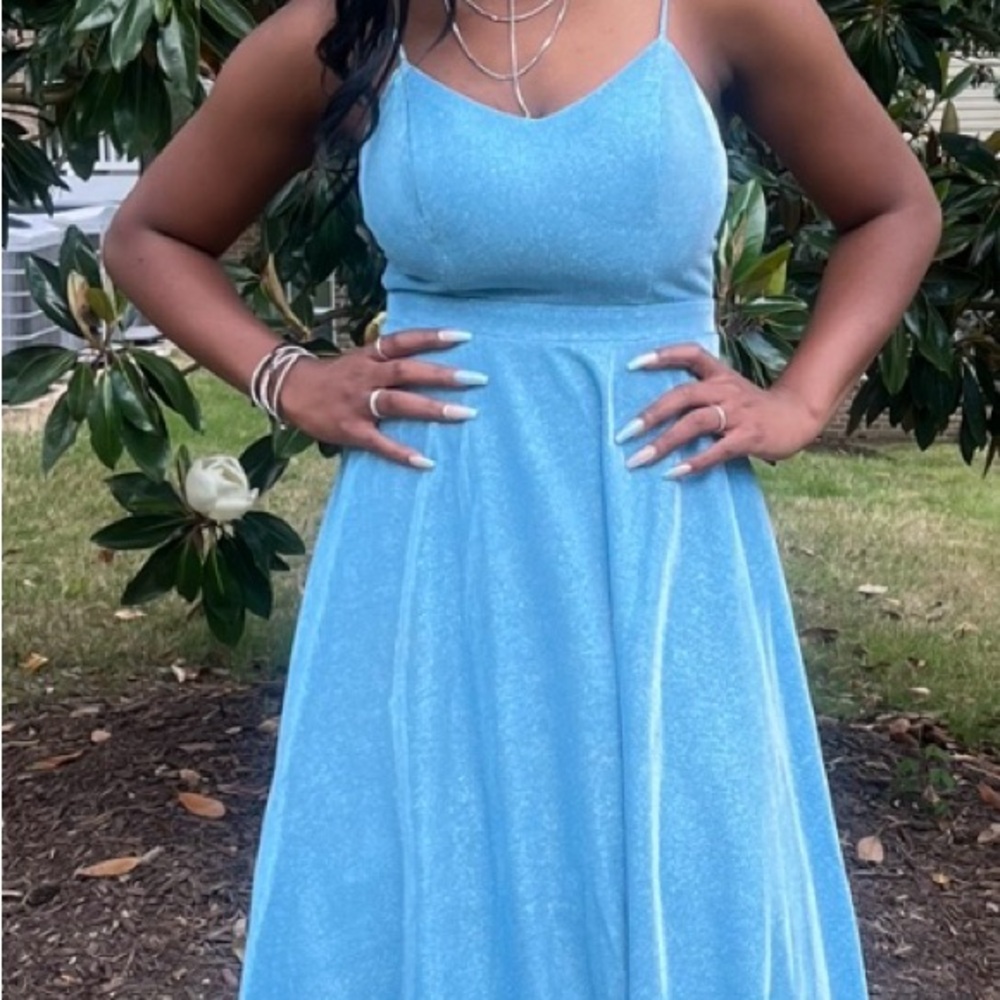 Light blue sparkly prom dress